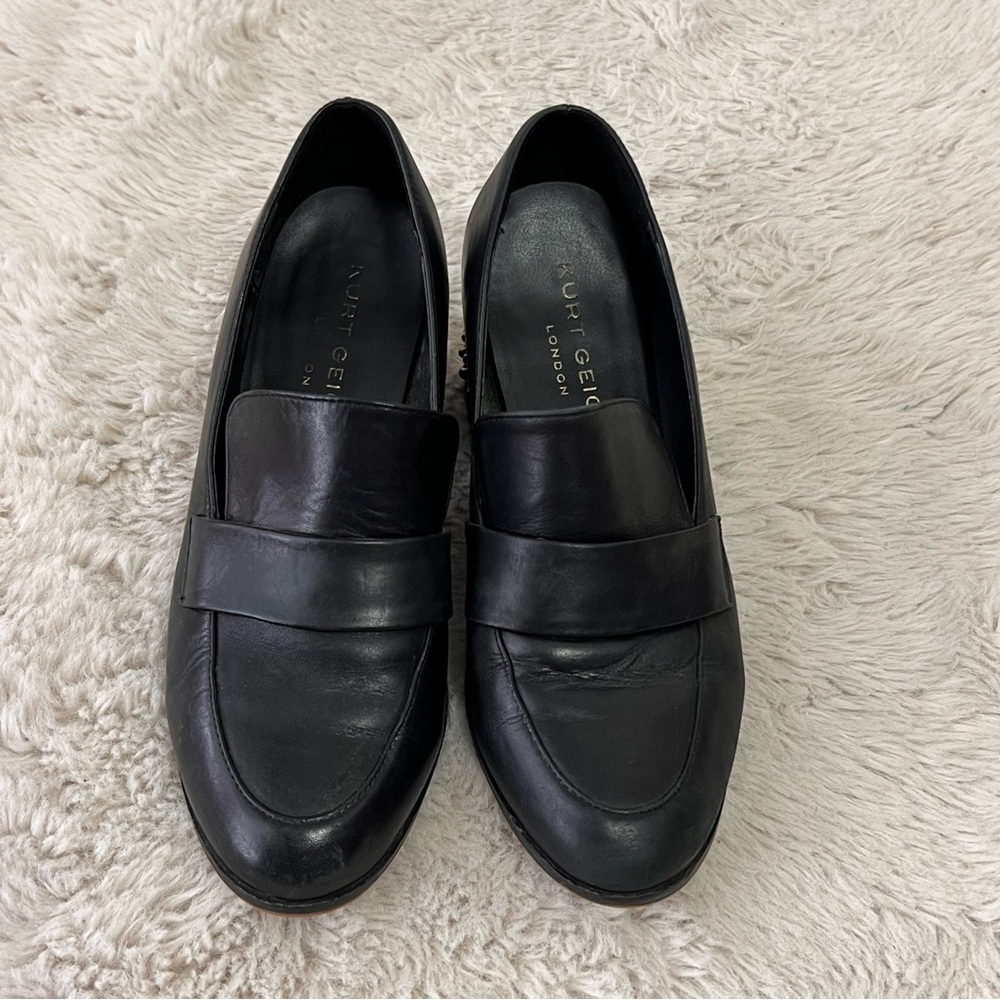 Kurt Geiger Raquel Black Leather Block Heel Loafers - Picture 6 of 12